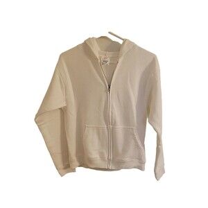 Hanes Youth Size XL 14-16 White Hoodie Hooded Sweatshirt Full Zipper READ